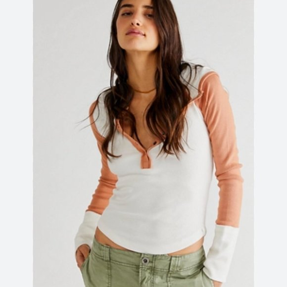 Free People Tops - FREE PEOPLE Orange White Game On Hoodie